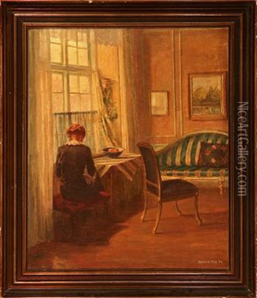 Drawing Room Interior (+ Another, Similar; 2 Works) Oil Painting - Robert Panitzsch