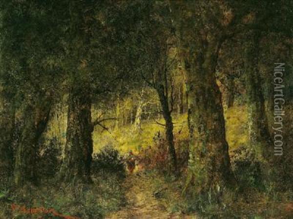Reisigsammlerin Im Wald Oil Painting - Raphael Gourdon