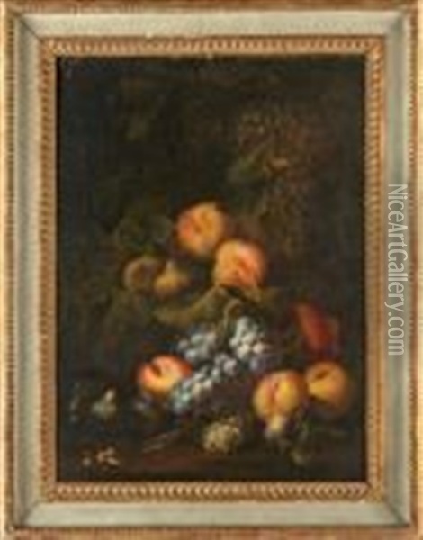 Nature Morte Aux Peches, Raisins Et Figues Oil Painting - Giovanni Paolo Castelli (lo Spadino)