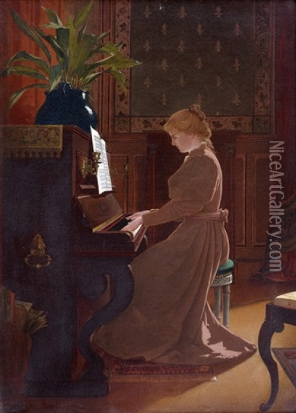 Au Piano Oil Painting - Henri Taurel