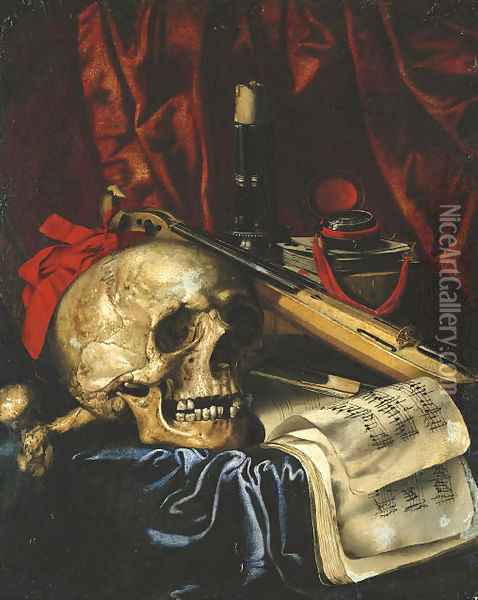 A vanitas still life Oil Painting - Simon Renard De Saint-Andre