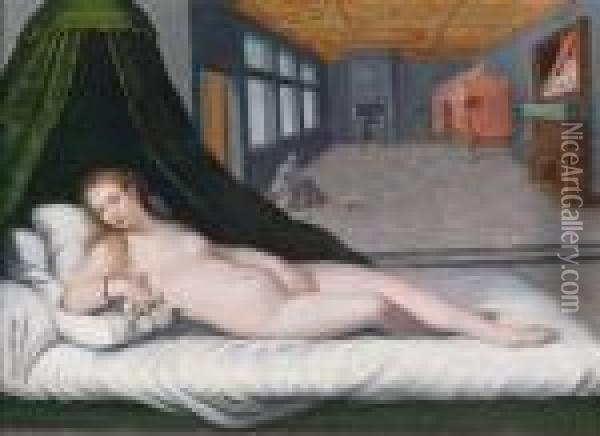 Die Venus Vonurbino In Einem Flamischen Interieur Oil Painting - Hans Rottenhammer
