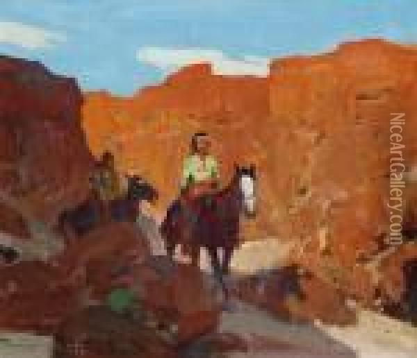 Out Of The Canyon Oil Painting - Frank Tenney Johnson