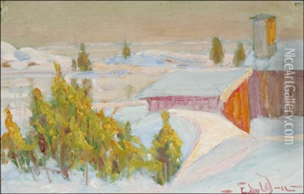 Talvimaisema Oil Painting - Edvard (Edouard) Westman