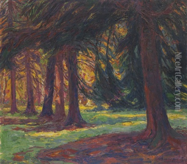Herbstsonne Im Walde Oil Painting - Georg Burmester
