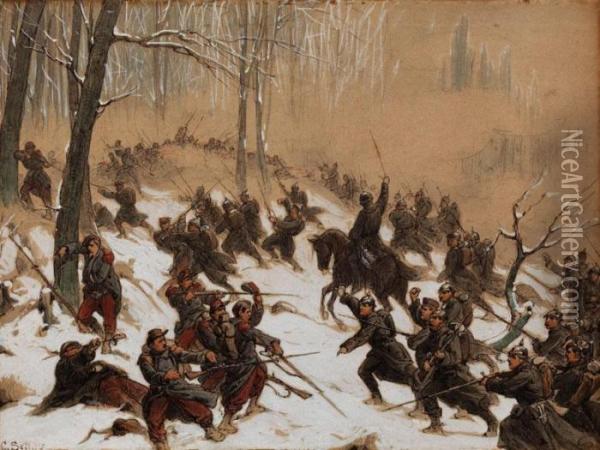 Winterliche Kriegsszene Aus Dem Krieg 1870/71 Oil Painting - Christian I Sell