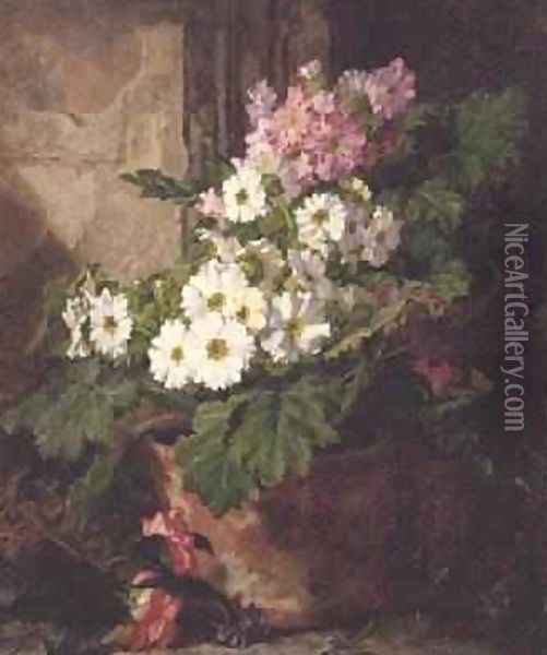 Still life of primulas Oil Painting - Martha Darley Mutrie