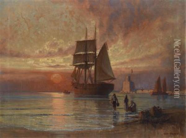 Sunset At The Seaside Oil Painting - Athanasius Kircher