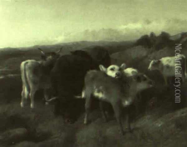 Cows In An Open Field Oil Painting - George William Horlor