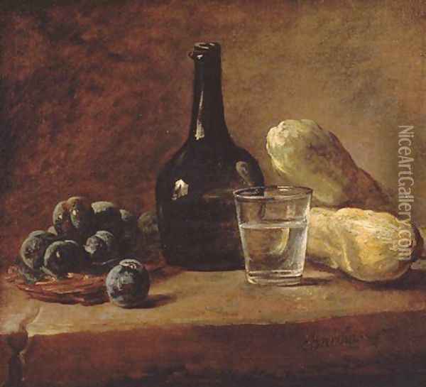 Still Life With Plums Oil Painting - Jean-Baptiste-Simeon Chardin