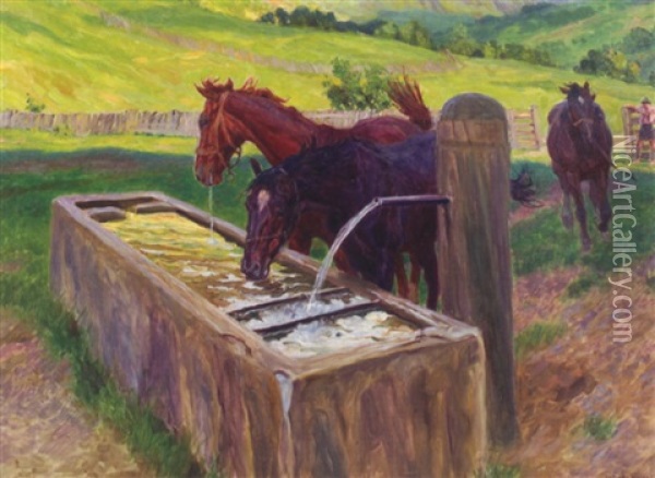 Pferde An Der Tranke Oil Painting - Ludwig Koch