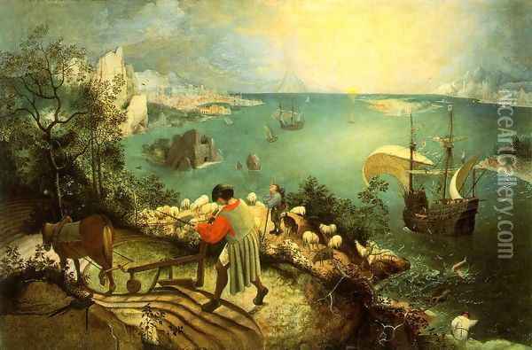 Landscape with the Fall of Icarus c. 1558 Oil Painting - Pieter the Elder Bruegel