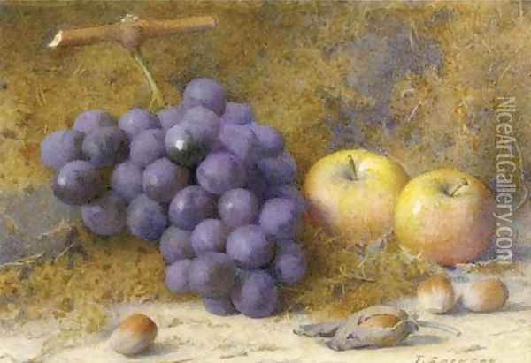 Still life with grapes, two apples and four hazlenuts Oil Painting - Frederick R. Spencer