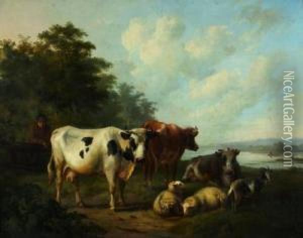 Weites Flustal Mit Weidendem Vieh Oil Painting - Dirk Peter Van Lokhorst