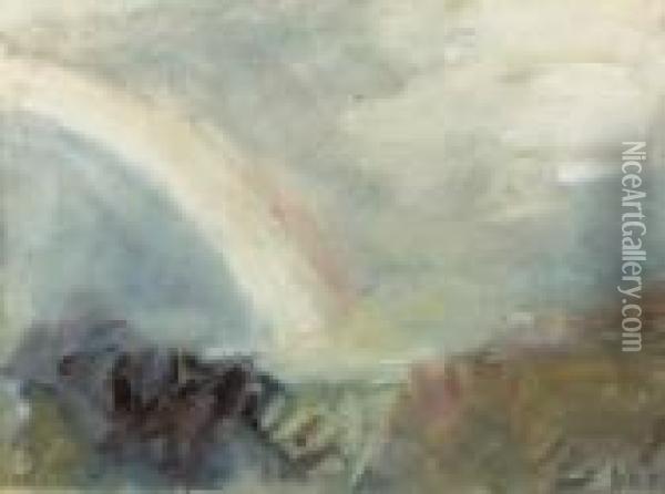 Study Of 'an Alpine Pass With A Rainbow Oil Painting - Hercules Brabazon Brabazon