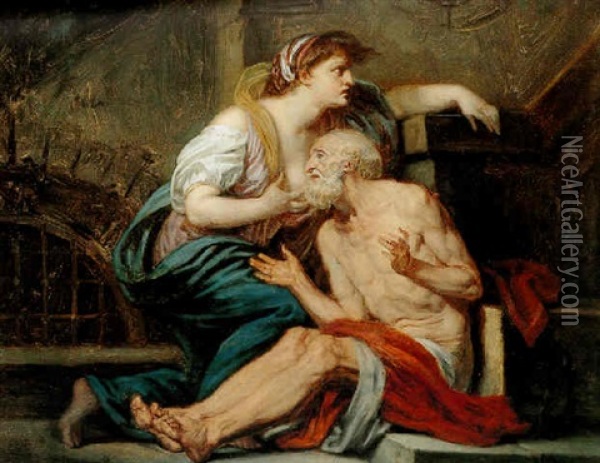 Cimon And Pero: Roman Charity Oil Painting - Jean Baptiste Greuze