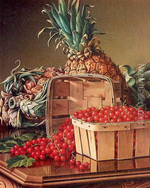 Still Life with Pineapple and Basket of Currants 1892 Oil Painting - Levi Wells Prentice