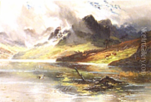 Highland Loch Landscape Oil Painting - Clarence Henry Roe