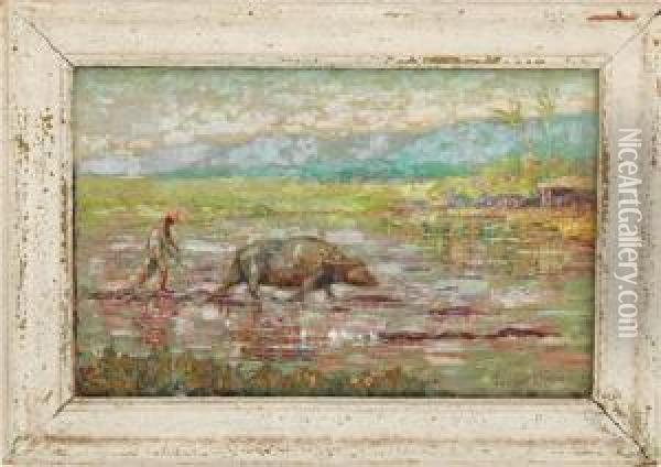 Orientalist Landscape With Water Oil Painting - Gordon Osborne