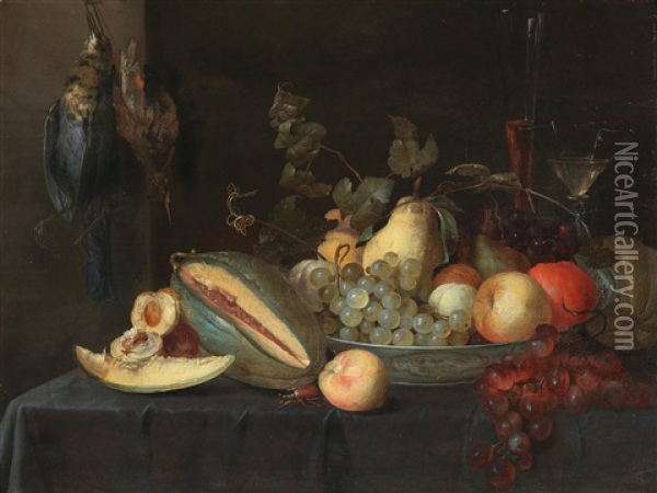 A Still Life Of Fruit With Game Oil Painting - Pieter van Overschee