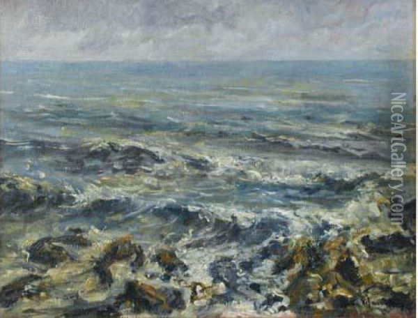 Marine-effets De Vagues Oil Painting - Georges Philibert Charles Marionez