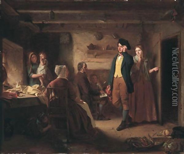 'Their Eldest Hope, Their Jenny, Woman-Grown', From The Cotter's Saturday Night Oil Painting - John Faed