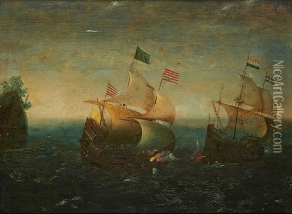Combat Naval Oil Painting - Hendrik Cornelisz Vroom