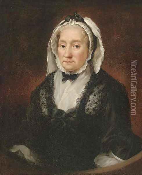 Portrait of a lady, half-length, in widow's weeds, half-feigned oval Oil Painting - Allan Ramsay