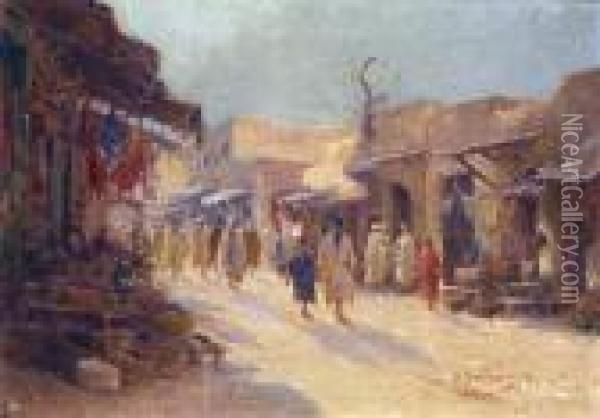 Rue Animee A Sfax Oil Painting - Alexis-Auguste Delahogue