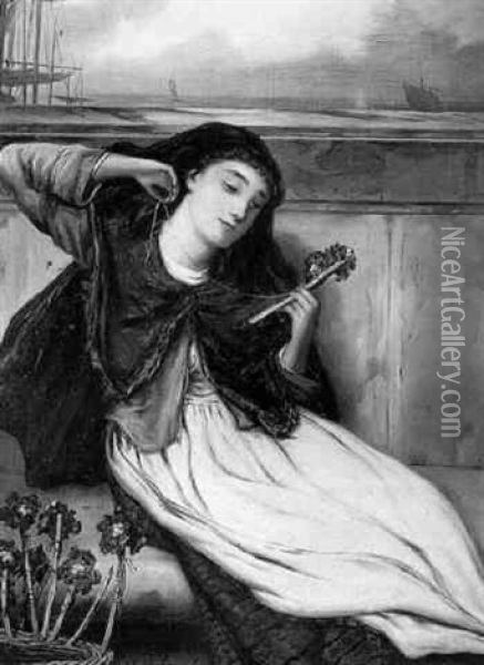 A London Flower Girl Oil Painting - Augustus Edwin Mulready