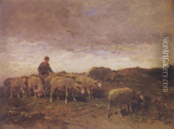 Moutons Et Berger Dans Les Champs Oil Painting - Felix Saturnin Brissot de Warville