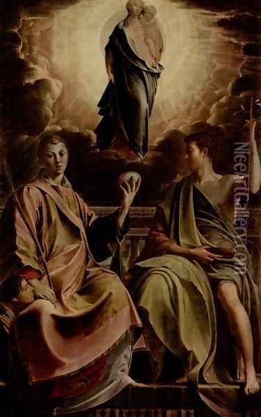 Madonna with St. Stephen and St. John the Baptist Oil Painting - Girolamo Francesco Maria Mazzola (Parmigianino)