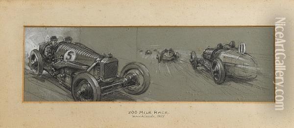 200 Mile Race Brooklands 1925 Oil Painting - Frederick Gordon Crosby