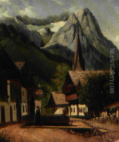 Forarsdag I En Bjerglandsby I Alperne Oil Painting - Carl Anton Saabye
