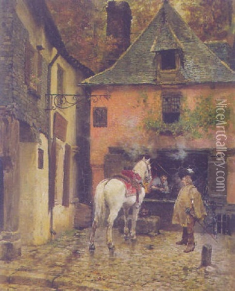 Vor Der Werkstatt Des Dorfschmieds Oil Painting - Francois Adolphe Grison