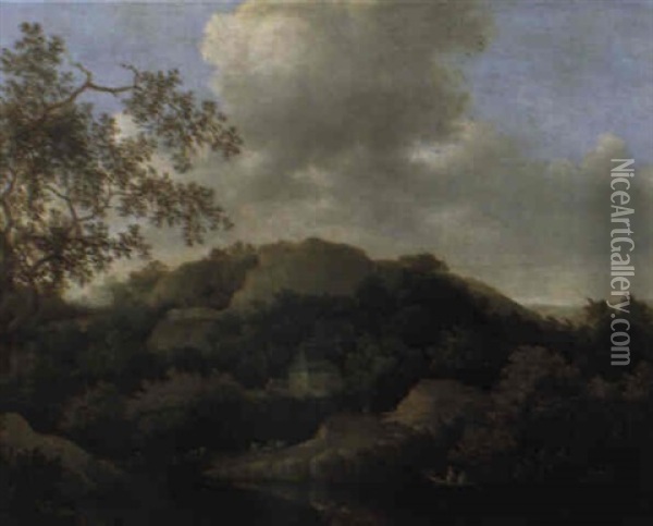 Waldlandschaft Mit Bauernhaus An Einem Teich Oil Painting - Jan De Lagoor