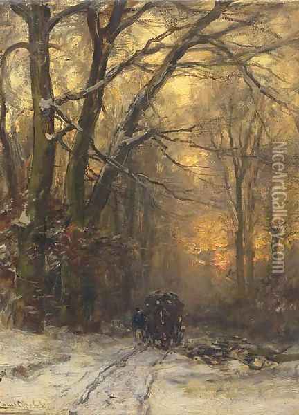 Passing through a forest in winter Oil Painting - Louis Apol
