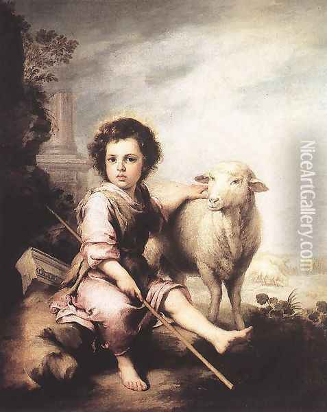 Christ the Good Shepherd c. 1660 Oil Painting - Bartolome Esteban Murillo