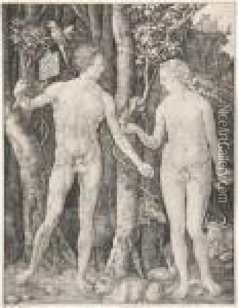 Adam And Eve (bartsch, Meder, Hollstein 1) Oil Painting - Albrecht Durer