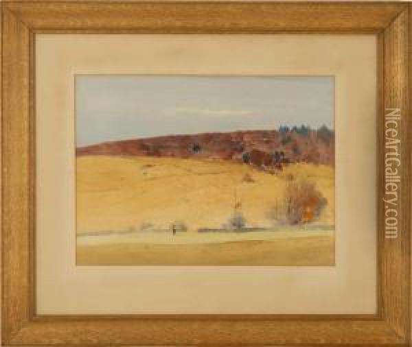 Fall Landscape With Figure Oil Painting - Clarence E. Braley