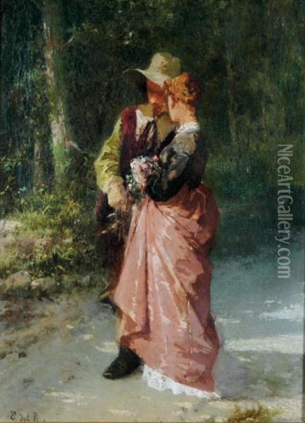A Couple Walking On A Path Oil Painting - Giovanni Del Re