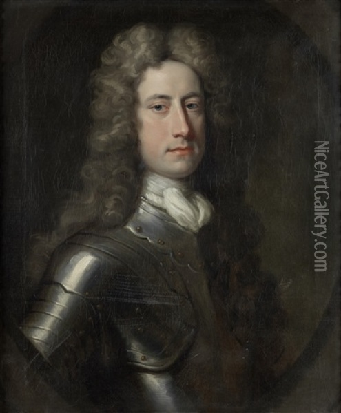 Portrait Of William Stanhope, 1st Earl Of Harrington (1683?-1756), In Armour, Within A Painted Oval Oil Painting - Jonathan Richardson