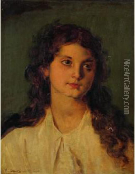 Portrait De Femme Aux Cheveux Longs Oil Painting - Edouard Alexandre Sain