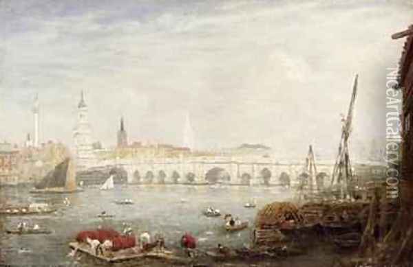 The Monument and London Bridge 1820-80 Oil Painting - Frederick Nash