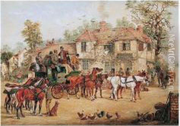 Changing Horses Oil Painting - Henry Thomas Alken
