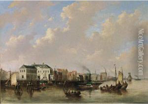 Shipping On The Ij, Amsterdam Oil Painting - Everhardus Koster