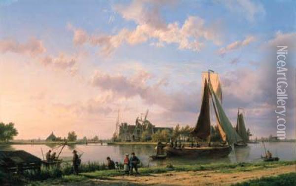 In A Calm Estuary Oil Painting - Hermanus Koekkoek