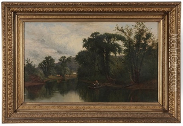 Fisherman On A River Oil Painting - John Christopher Miles