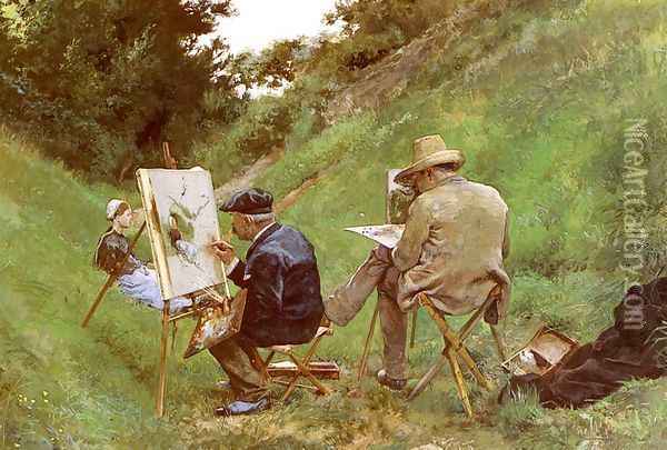 Los Dos Pintores (The Two Painters) Oil Painting - Jose Jimenez y Aranda
