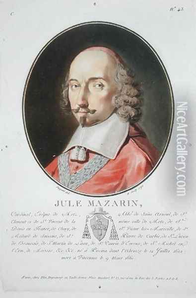 Cardinal Jules Mazarin 1602-61 from Portraits des grands hommes, femmes illustres, et sujets memorables de France, published 1787-92 Oil Painting - Antoine Louis Francois Sergent-Marceau